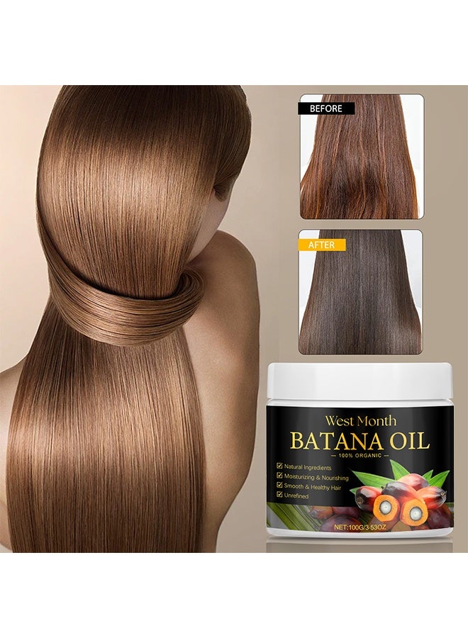 WEST MONTH 100% Natural Batana Oil For Hair Growth By Organic, Unrefined Batana Oil For Visibly Thicker And Stronger Hair, Prevent Hair Loss, Repairs Damaged Hair, Leaves Hair Smoother, 3.53OZ/100ML - Image 1